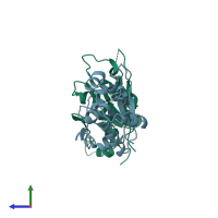 PDB entry 3v32 coloured by chain, side view.