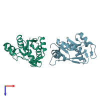 PDB entry 3v32 coloured by chain, top view.