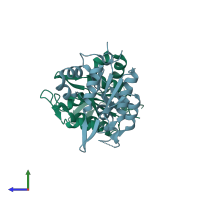 PDB entry 3v33 coloured by chain, side view.