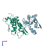 PDB entry 3v33 coloured by chain, top view.