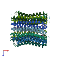 PDB entry 3v3c coloured by chain, top view.