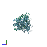 PDB entry 3v3e coloured by chain, side view.