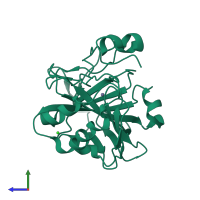 PDB entry 3v3g coloured by chain, side view.