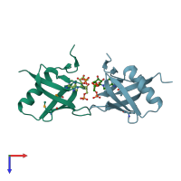 PDB entry 3v3l coloured by chain, top view.
