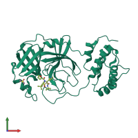 PDB entry 3v3m coloured by chain, front view.