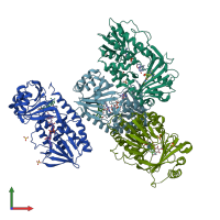 PDB entry 3v3n coloured by chain, front view.
