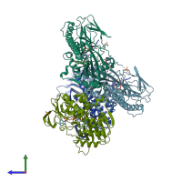 PDB entry 3v3n coloured by chain, side view.