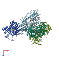 PDB entry 3v3n coloured by chain, top view.