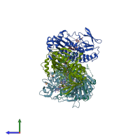 PDB entry 3v3o coloured by chain, side view.