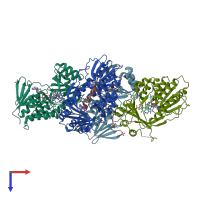 PDB entry 3v3o coloured by chain, top view.