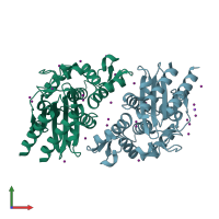 PDB entry 3v3r coloured by chain, front view.