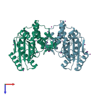 PDB entry 3v3r coloured by chain, top view.