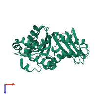PDB entry 3v3t coloured by chain, top view.