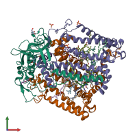 PDB entry 3v3z coloured by chain, front view.