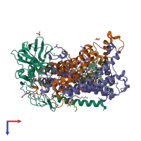 PDB entry 3v3z coloured by chain, top view.