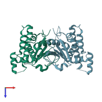 PDB entry 3v42 coloured by chain, top view.