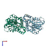 PDB entry 3v48 coloured by chain, top view.