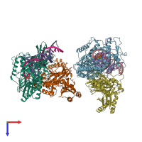 PDB entry 3v4i coloured by chain, top view.