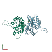 PDB entry 3v4j coloured by chain, front view.