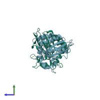 PDB entry 3v4k coloured by chain, side view.