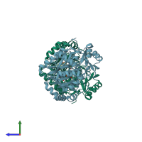 PDB entry 3v4s coloured by chain, side view.