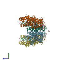 PDB entry 3v57 coloured by chain, side view.