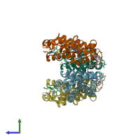 PDB entry 3v58 coloured by chain, side view.