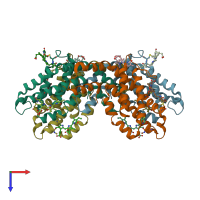 PDB entry 3v58 coloured by chain, top view.