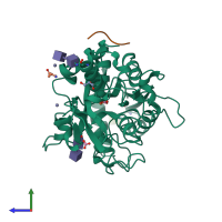 Hetero dimeric assembly 1 of PDB entry 3v5a coloured by chemically distinct molecules, side view.