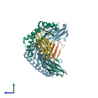 PDB entry 3v5k coloured by chain, side view.