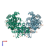 PDB entry 3v5r coloured by chain, top view.