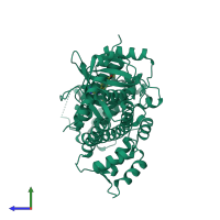 PDB entry 3v5t coloured by chain, side view.