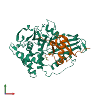 PDB entry 3v6e coloured by chain, front view.