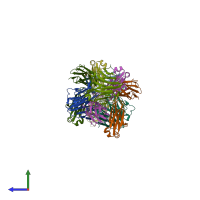 PDB entry 3v6f coloured by chain, side view.