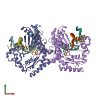 PDB entry 3v6h coloured by chain, front view.