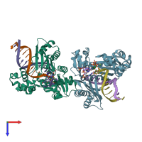 PDB entry 3v6j coloured by chain, top view.