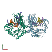 PDB entry 3v6k coloured by chain, front view.