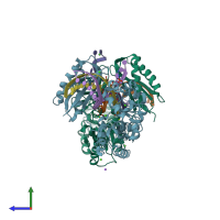 PDB entry 3v6k coloured by chain, side view.