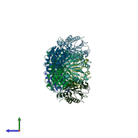 PDB entry 3v6m coloured by chain, side view.
