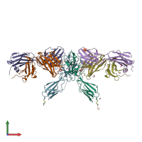 PDB entry 3v6o coloured by chain, front view.
