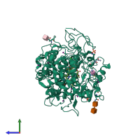 PDB entry 3v6q coloured by chain, side view.