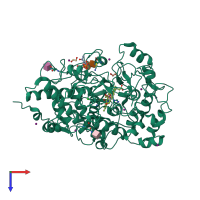 PDB entry 3v6q coloured by chain, top view.