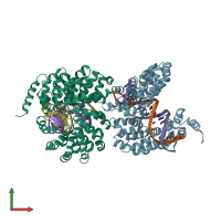 PDB entry 3v6t coloured by chain, front view.