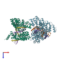 PDB entry 3v6t coloured by chain, top view.