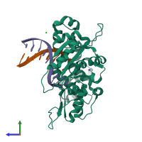 PDB entry 3v72 coloured by chain, side view.