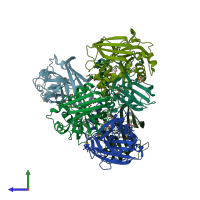PDB entry 3v77 coloured by chain, side view.