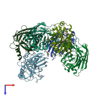 PDB entry 3v77 coloured by chain, top view.