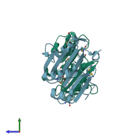 PDB entry 3v7b coloured by chain, side view.