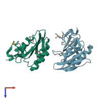 PDB entry 3v7b coloured by chain, top view.