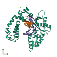 PDB entry 3v7j coloured by chain, front view.